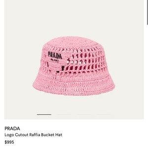 Prada Kids Pink Raffia Hat